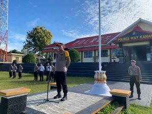 Apel Jam Pimpinan, Wakapolres Way Kanan Beri Motivasi Personel.