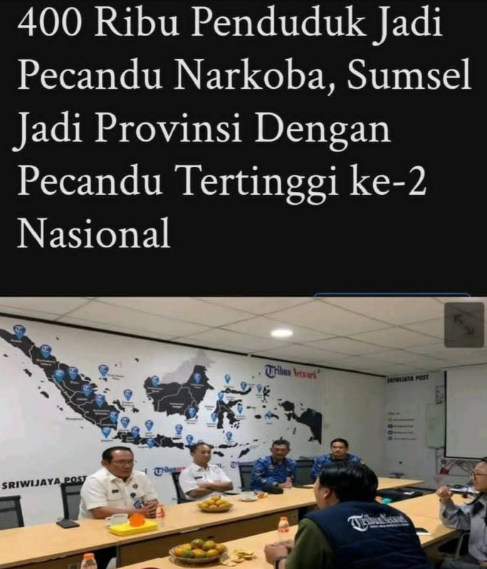 Provinsi Sumatera Selatan termasuk ke dalam provinsi pecandu narkoba tertinggi ke 2 di tingkat nasional